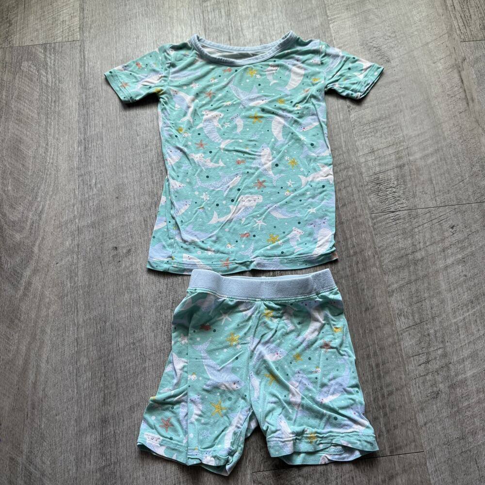 Little Sleepies Bamboo Pajama Short Set Shark Print Size 2T Pull On Lightweight